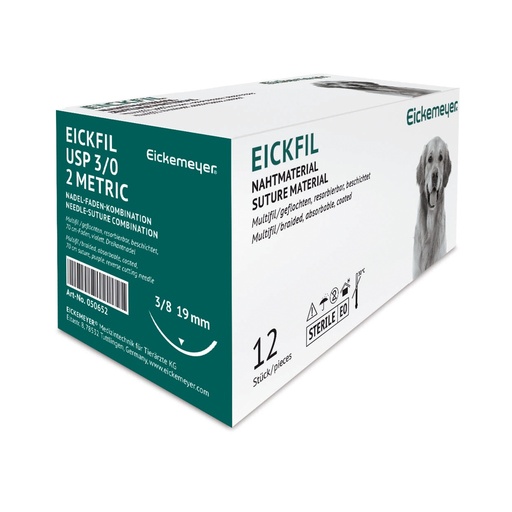 [050652] EICKFIL Suture material, absorbable, synth., surgical needle triangular 19mm, 3/0(2) 70cm