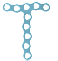 [197414] EickLoxx Micro Bone Plate, T-plate, 10 holes, system 1.0, light blue, dimensions (in mm): L 23.5 x W 19.5 x W 3.5 x H 1.0